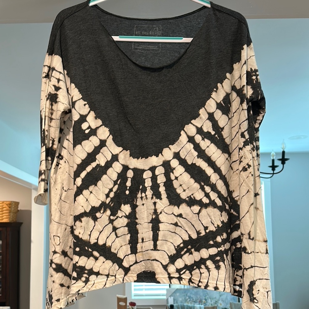We The Free Black and Cream Boxy Graphic Long Sleeve Top